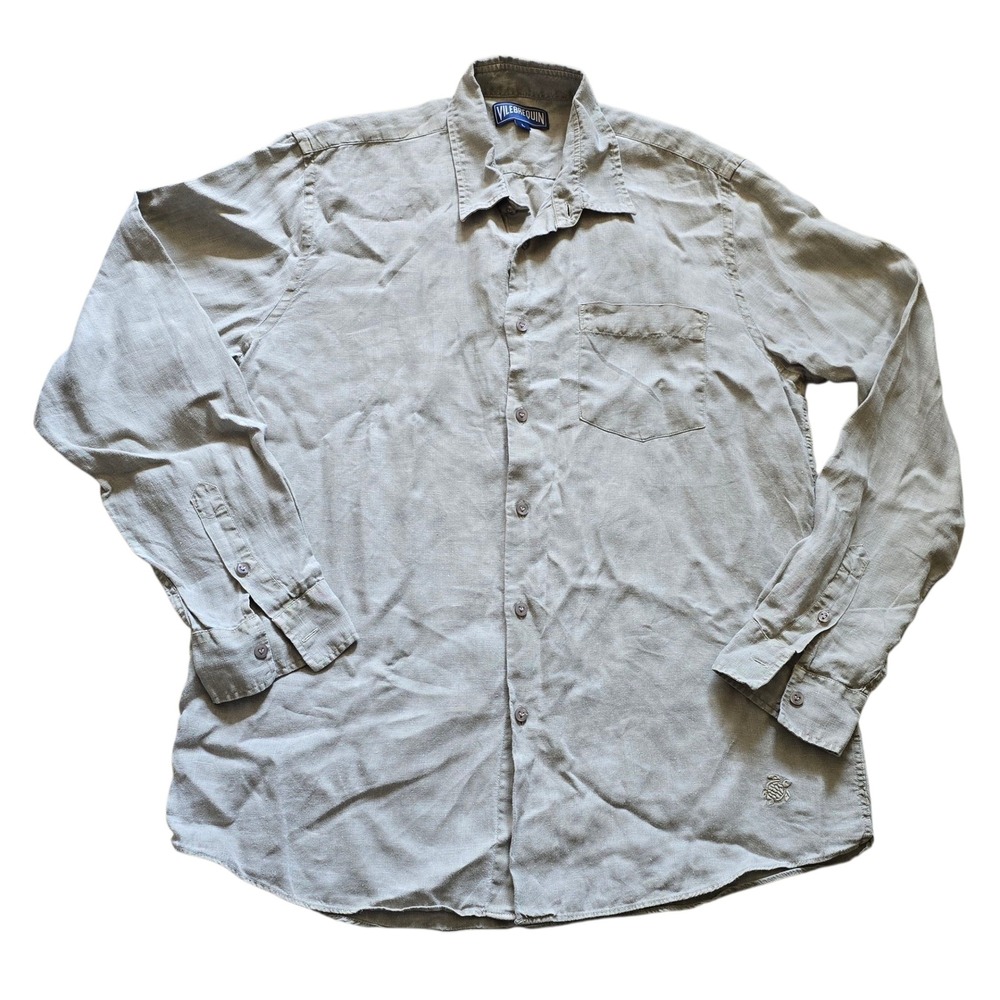 Vilebrequin Mens Button Down 100% Linen Shirt Casual Lightweight Long Sleeve L